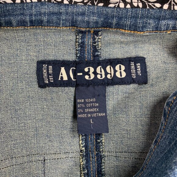 Western Glam Denim Jacket Blazer Black Lace Flower Appliqué Rockstar Boho Chic - Picture 12 of 13